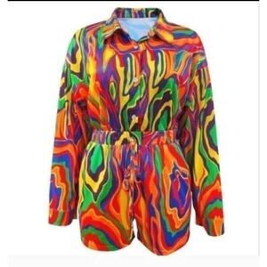 Boho Colorful Wave Print Two-piece Set Sz X-Large